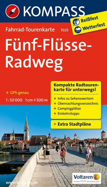 KOMPASS Fahrrad-Tourenkarte Fünf-Flüsse-Radweg 1:50.000: Leporello Karte, reiß- und wetterfest