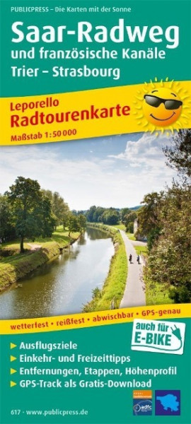 Saar-Radweg und französische Kanäle, Trier - Strasbourg Leporello Radtourenkarte 1:50 000