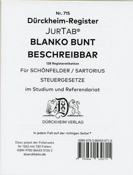 DürckheimRegister® BLANKO-FARBE Beschreibbar für Gesetzestexte mit Stichworten