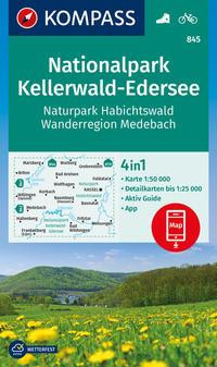 KOMPASS Wanderkarte 845 Nationalpark Kellerwald-Edersee, Naturpark Habichtswald, Wanderregion Medebach 1:50.000