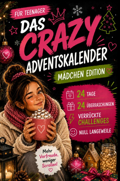 Das Crazy - Der Adventskalender für Teenager - Mädchen Edition. 24 Tage voller Weihnachtszauber mit verrückten Challenges, Rätseln & kreativen Ideen - ... weniger Scrollen (Adventskalender Teenager)