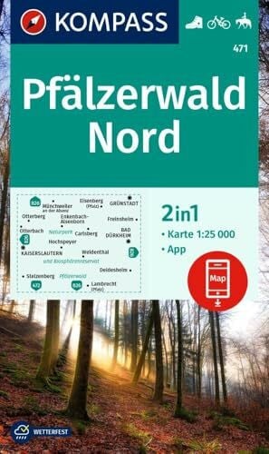 KOMPASS Wanderkarte 471 Pfälzerwald Nord 1:25.000: 2in1 Wanderkarte inklusive Karte zur offline Verwendung in der KOMPASS-App. Fahrradfahren. Reiten.