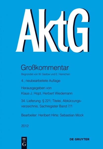 § 221; Titelei, Abkürzungsverzeichnis, Sachregister Band 7/1: Lieferung 34 § 221; Titelei, Abkürzungsverzeichnis, Sachregister (Großkommentare der Praxis)