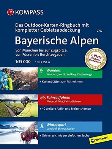KOMPASS Outdoor-Karte Ringbuch Bayerische Alpen - von München bis zur Zugspitze, von Füssen bis Berchtesgaden 1:35.000: kompletter Gebietsabdeckung als Kartenblätter zum Mitnehmen