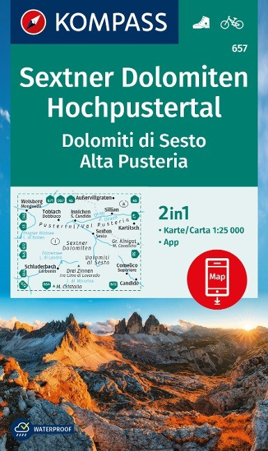 KOMPASS Wanderkarte 657 Sextner Dolomiten, Hochpustertal / Dolomiti di Sesto, Alta Pusteria 1:...