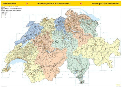 Postleitzahlenkarte Schweiz Poster 1:260 000