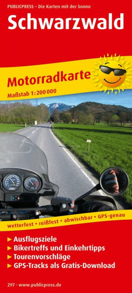 Schwarzwald: Motorradkarte mit Ausflugszielen, Einkehr- & Freizeittipps und Tourenvorschlägen, GPS-Tracks zum Gratis-Download, wetterfest, reißfest, ... GPS-genau. 1:200000 (Motorradkarte / MK)