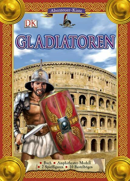 Gladiatoren: Buch, Amphiteheater-Modell, 2 Spielfiguren, 10 Bastelbögen