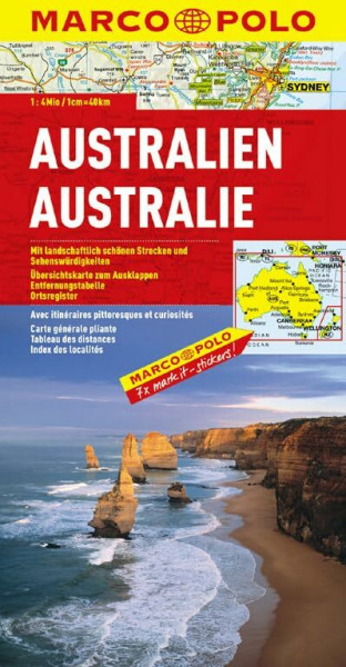 MARCO POLO Kontinentalkarte Australien 1:4 Mio.: Mit landschaftlich schönen Strecken und Sehenswürdigkeiten. Übersichtskarte zum Ausklappen, ... (MARCO POLO Kontinental /Länderkarten)