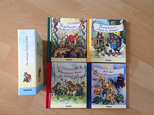 Die schönsten Tiergeschichten von Fritz Baumgarten (Auf der Sommerblumenwiese, Kapellmeister Archibald Quack, Gartenkolonie "Glück im Grünen", Mäusepieps' Reise ins Wichtelreich) 4 Mini bücher im Schu