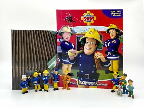 Feuerwehrmann Sam Mein Bilder- und Spielebuch - Spiel- und Beschäftigungsbuch, 10-seitiges Buch, 9 Spielfiguren, 1 Spielmatte