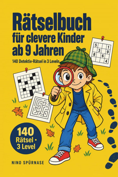 Rätselbuch für clevere Kinder ab 9 Jahren: 140 Detektiv-Rätsel in 3 Leveln – Logik, Labyrinthe, Fehlersuche und Sudoku. Mit Boss-Rätseln, Battle-Seiten für zwei und geprüften Lösungen