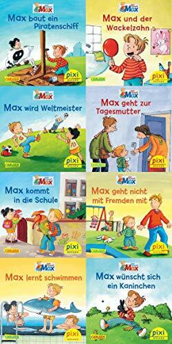 Pixi-Box 197: Hier kommt Max! (8x8 Exemplare) (197): Max baut ein Piratenschiff. Max und der Wackelzahn. Max wird Weltmeister. Max geht zur ... schwimmen. Max wünscht sich ein Kaninchen.