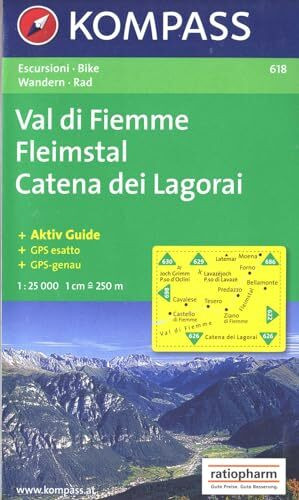 Fleimstal /Val di Fiemme /Catena dei Lagorai: Wanderkarte mit Kurzführer und Radrouten. GPS-genau. Dt. /Ital. 1:25000 (KOMPASS Wanderkarte, Band 618)
