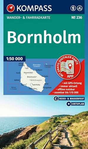 KOMPASS Wanderkarte 236 Bornholm 1:50.000: Wander- und Fahrradkarte in einem - inklusive Offline-Verwendung in der KOMPASS-App. Wander-& Radwege.