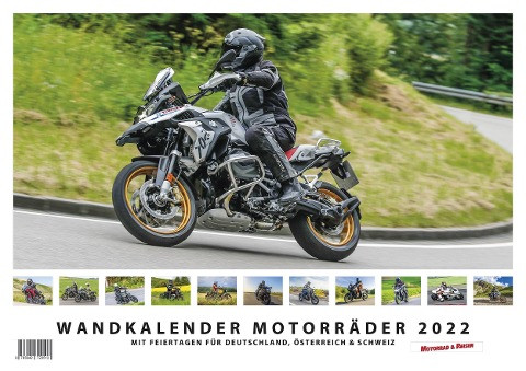 Foto-Wandkalender Motorräder 2022 A3 quer mit Feiertagen für Deutschland, Östereich und die Schweiz - Mit Platz für Notizen