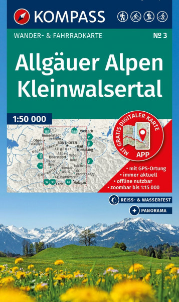 KOMPASS Wanderkarte 3 Allgäuer Alpen, Kleinwalsertal 1:50.000: Wander- und Fahrradkarte in einem - inklusive Offline-Verwendung in der KOMPASS-App. Wander-& Radwege. Skitouren. Langlaufen.