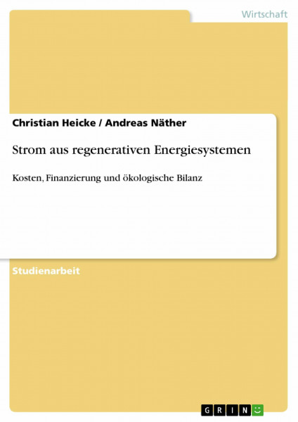 Strom aus regenerativen Energiesystemen: Kosten, Finanzierung und ökologische Bilanz