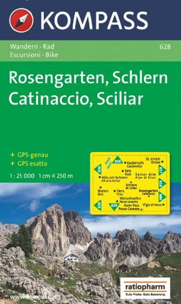 Rosengarten/Catinaccio, Schlern/Sciliar,: Wander- und Bikekarte. Carta escursionistica, cicloturistica. GPS-genau. 1:25.000