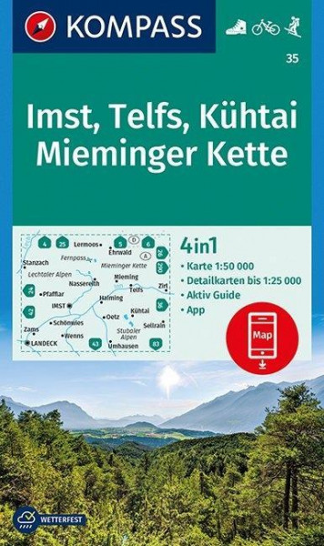 KOMPASS Wanderkarte Imst, Telfs, Kühtai, Mieminger Kette 1 : 50 000