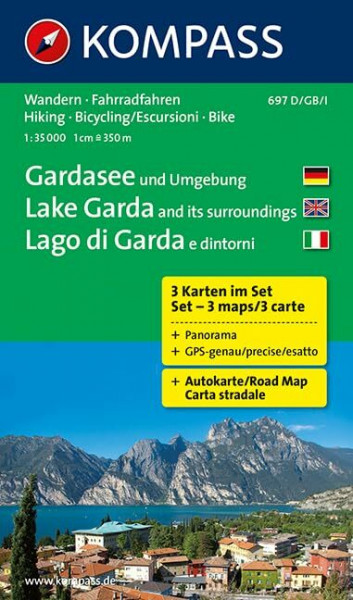 Gardasee und Umgebung - Lake Garda and its surroundings - Lago di Garda e dintorni: Wanderkarten-Set mit Radrouten und Panorama. GPS-genau. 1:35000 (KOMPASS Wanderkarte, Band 697)