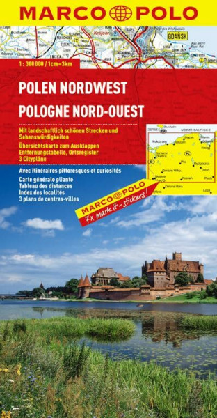 MARCO POLO Karte Polen Nordwest: Mit landschaftlich schönen Strecken und Sehenswürdigkeiten. Übersichtskarte zum Ausklappen, Entfernungstabelle, Ortsregister, 3 Citypläne (MARCO POLO Karten 1:300.000)