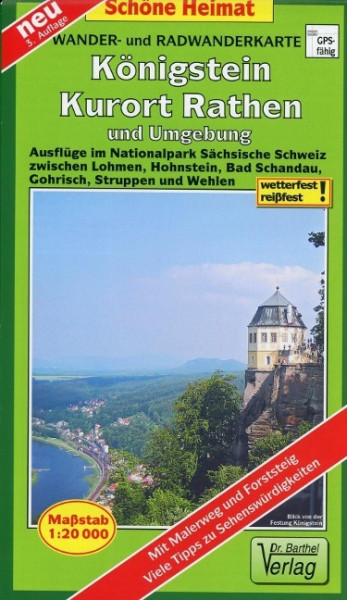 Radwander- und Wanderkarte Königstein, Kurort Rathen und Umgebung 1 : 20 000