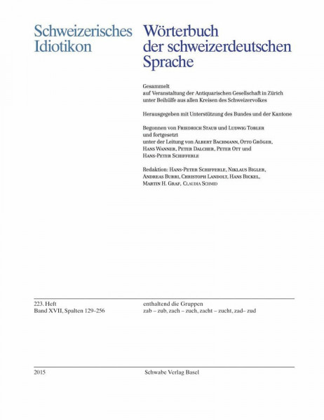 Schweizerisches Idiotikon, Band XVII, Heft 223: Zab-zub, Zach-Zuch, Zacht- zucht (Schweizerisches Idiotikon (Fasc.))