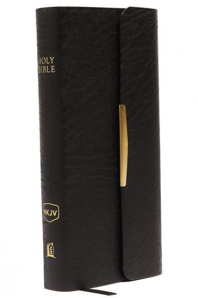 NKJV, Checkbook Bible, Compact, Bonded Leather, Black, Wallet Style, Red Letter Edition