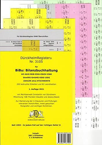 DürckheimRegister® BiBu-BILANZSTEUERRECHT Register für deine AO-AktG-BGB-EStG-EStR-KStG-UStG-GmbHG-HGB-UmwG nur Zahlen und §§ (2021): 199 ... 1993 • ... 1993 . In jedem Fall auf der richtigen Seite®