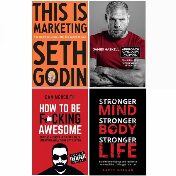Das ist Marketing, das man erst sehen kann, wenn man es lernt: „Meltdown“, „Wie man seine Not in Glück verwandelt“, „Wie man verdammt großartig ist“, „Mindset With Muscle“, 4-Bücher-Sammlungsset
