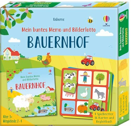 Mein buntes Memo und Bilderlotto: Bauernhof: Set aus 4 Spielbrettern, 36 Karten und Begleitbuch – für Kinder ab 3 Jahren