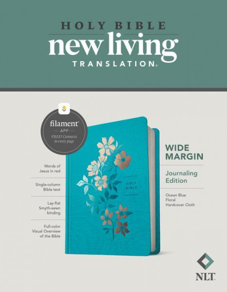 NLT Wide Margin Bible, Filament Enabled Edition (Red Letter, Hardcover Cloth, Ocean Blue Floral)