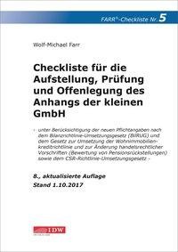 Checkliste 5 f?r die Aufstellung, Pr?fung und Offenlegung des Anhangs der kleinen GmbH - Farr, Wolf-Michael