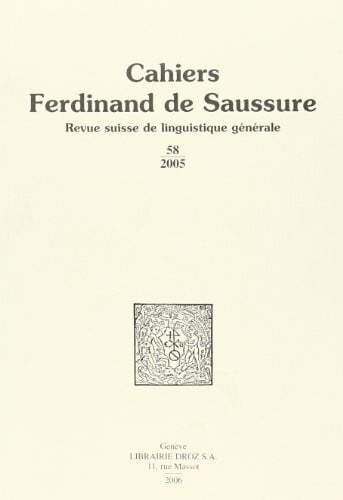CAHIERS FERDINAND DE SAUSSURE