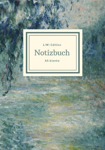 Notizbuch schön gestaltet mit Leseband - A5 Hardcover blanko - 100 Seiten 90g/m² - Motiv ¿Morgen an der Seine¿, Monet - FSC Papier