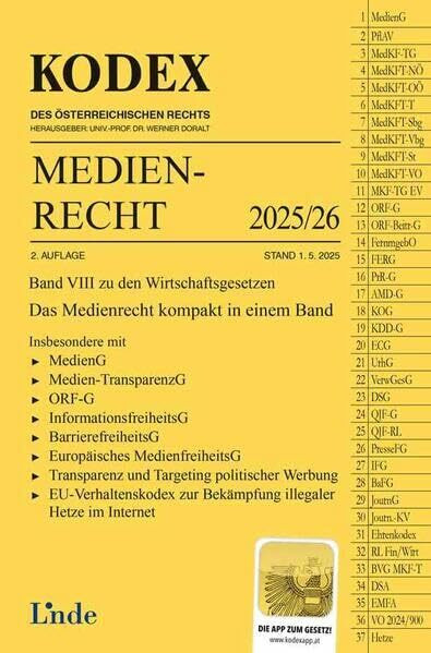 KODEX Medienrecht 2025/26: Wirtschaftsgesetze Band VIII (Kodex Wirtschaftsgesetze)