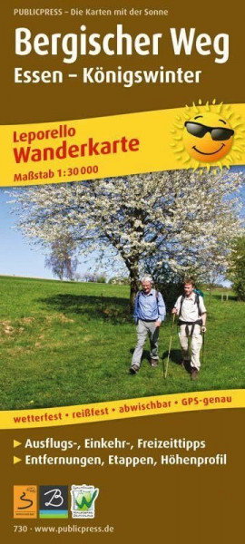 Publicpress Leporello Wanderkarte Bergischer Weg, Essen, Königswinter, 1:30.000 1:30.000: Leporello Wanderkarte mit Ausflugs-, Einkehr- & ... GPS-genau. (Leporello Wanderkarte: LEP-WK)
