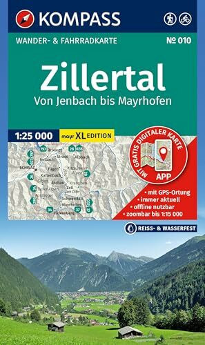 KOMPASS Wanderkarte 010 Zillertal - Von Jenbach bis Mayrhofen 1:25.000: Wander- und Fahrradkarte im Walter Mayr Großdruck - inklusive ... Wander-& Radwege. Skitouren. Langlaufen.