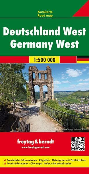 Deutschland West, Autokarte 1:500.000: Touristische Informationen, Citypläne, Ortsregister mit Postleitzahlen. Mit QR-Code (freytag & berndt Auto + Freizeitkarten)