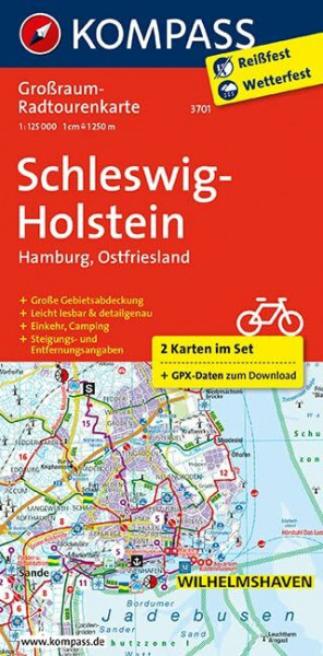 Schleswig-Holstein, Hamburg, Ostfriesland: Großraum-Radtourenkarte 1:125000, GPX-Daten zum Download (KOMPASS-Großraum-Radtourenkarte, Band 3701)