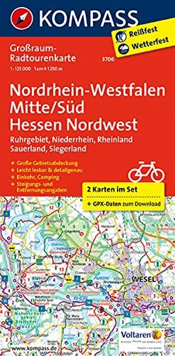KOMPASS Großraum-Radtourenkarte 3706 Nordrhein-Westfalen Mitte/Süd, Hessen Nordwest, 1:125.000: 2 Karten im Set, reiß- und wetterfest, GPX-Daten zum Download... KOMPASS Großraum-Radtourenkarte 3706 Nordrhein-Westfalen Mitte/Süd, Hessen Nordwest, 1:125.000: 2 Karten im Set, reiß- und wetterfest, GPX-Daten zum Download (KOMPASS Großraum Fahrradkarte, Band 3706)