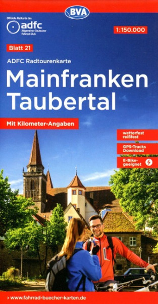 ADFC-Radtourenkarte 21 Mainfranken Taubertal 1:150.000, mit Kilometer-Angaben, reiß- und wetterfest, GPS-Tracks Download, E-Bike-geeignet