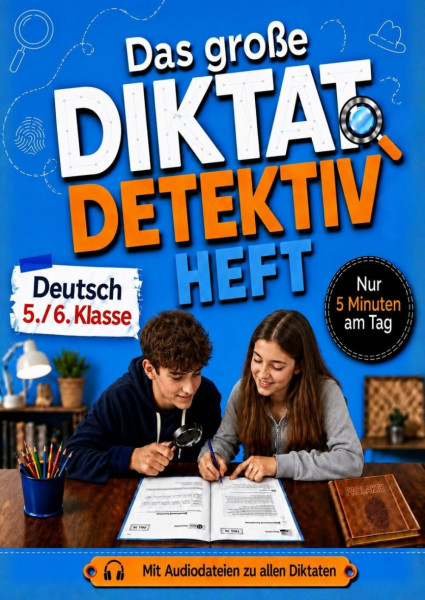 Das große Diktat Detektiv Heft: Spielerisch Diktate üben: Für Kinder der 5. und 6. Klasse mit QR-Audios, Rechtschreibtraining, 60 Detektivfällen, Rätseln und Stufentests