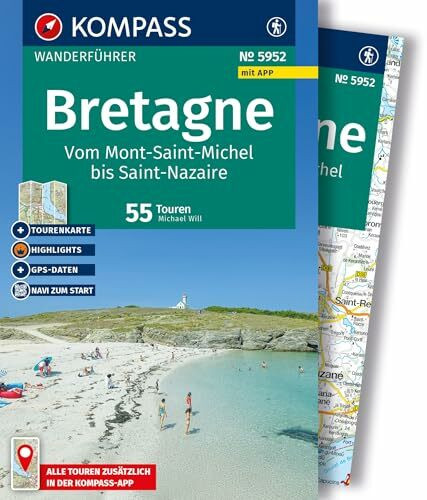 KOMPASS Wanderführer Bretagne, vom Mont-Saint-Michel bis Saint-Nazaire, 55 Touren mit Extra-Tourenkarte: mit Touren und GPS-Daten in der KOMPASS-App