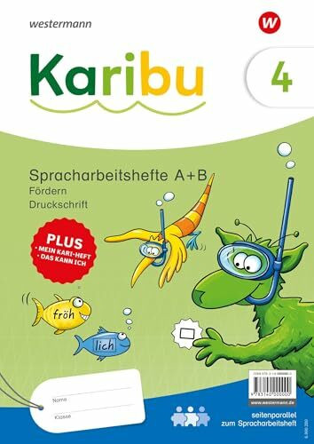 Karibu - Ausgabe 2024: Paket Spracharbeitshefte Fördern 4 (A + B) Druckschrift zielgleich, seitenparallel zu den Spracharbeitsheften, auch zum ... mit Diagnoseheft "Das kann ich" Fördern 4