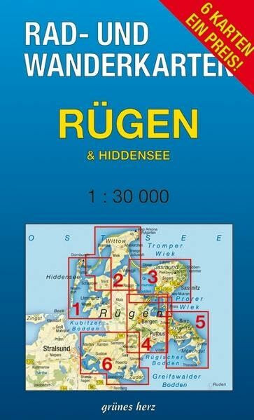 Rad- und Wanderkarten-Set: Rügen & Hiddensee: Mit den Karten: "Wittow, Kap Arkona" "Halbinsel Jasmund", "Bergen, Putbus", "Mönchgut, Granitz", ... und "Hiddensee, Ummanz". Maßstab 1:30.000.