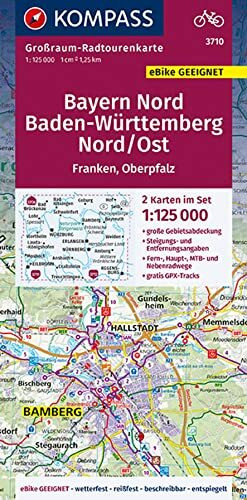 KOMPASS Großraum-Radtourenkarte 3710 Bayern Nord, Baden-Württemberg Nord/Ost 1:125.000: 2 Karten im Set, reiß- und wetterfest, GPX-Daten zum Download