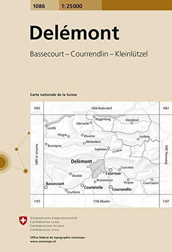 1086 Delémont: Bassecourt - Courrendlin - Kleinlützel (Landeskarte 1:25 000, Band 1086)