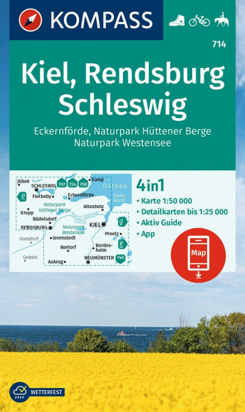 KOMPASS Wanderkarte 714 Kiel, Rendsburg, Schleswig 1:50.000: 4in1 Wanderkarte mit Aktiv Guide und Detailkarten inklusive Karte zur offline Verwendung in der KOMPASS-App. Fahrradfahren. Reiten.